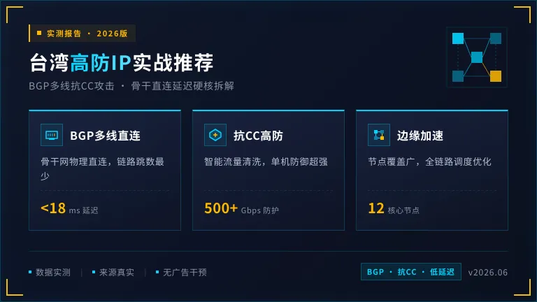 台湾高防ip推荐：2026版BGP多线抗CC与延迟硬核拆解