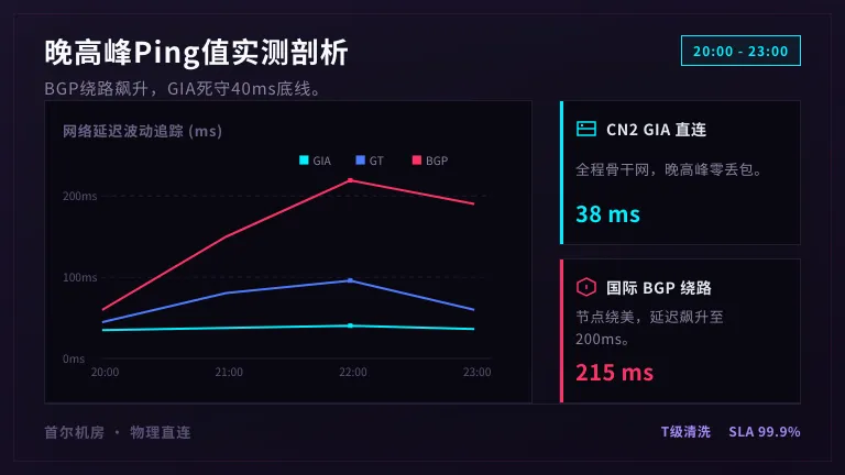 韩国服务器 晚高峰Ping值波动
