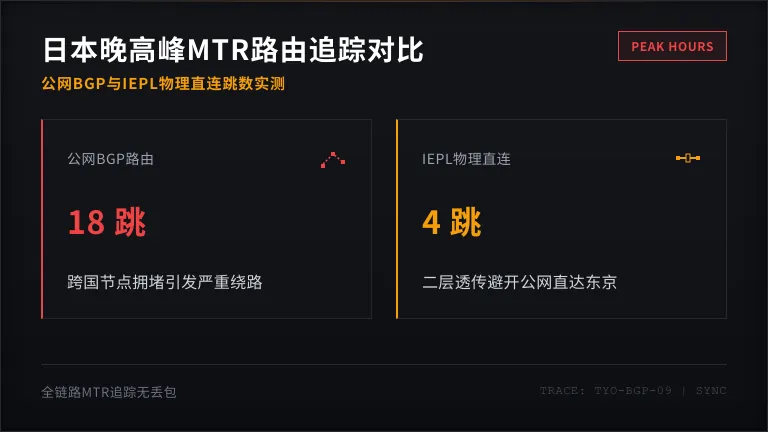 公网BGP绕路与日本IEPL物理直连的路由跳数差异