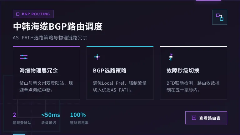 中韩海底光缆网络BGP路由调度