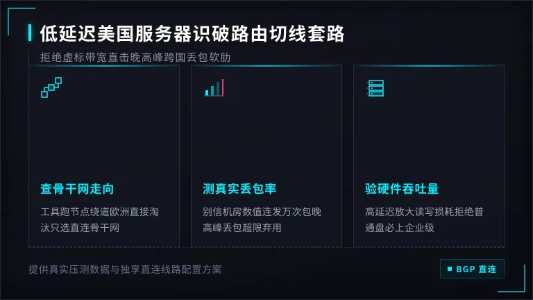 低延迟美国服务器推荐：拒绝虚标带宽，3招看穿机房路由切线套路