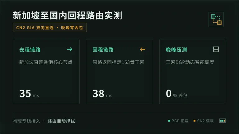 新加坡服务器到国内延迟优化：回程路由走线原理实测