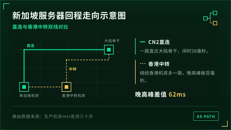 新加坡服务器ping国内延迟多少算正常?36ms是下限 3 新加坡服务器回程走向示意图