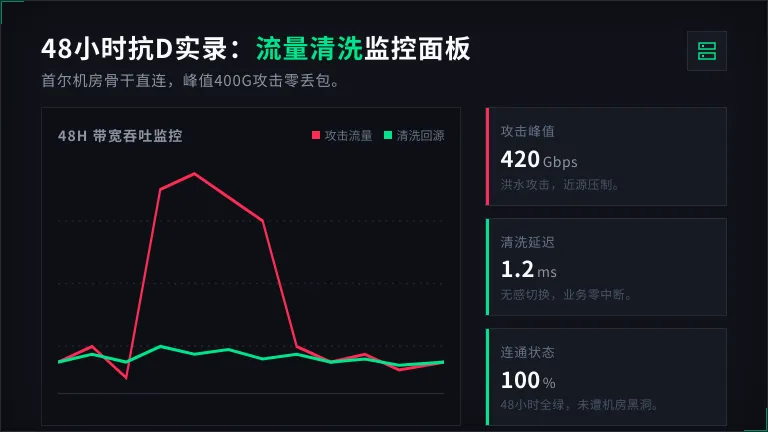 韩国高防服务器48小时攻击时段的带宽清洗