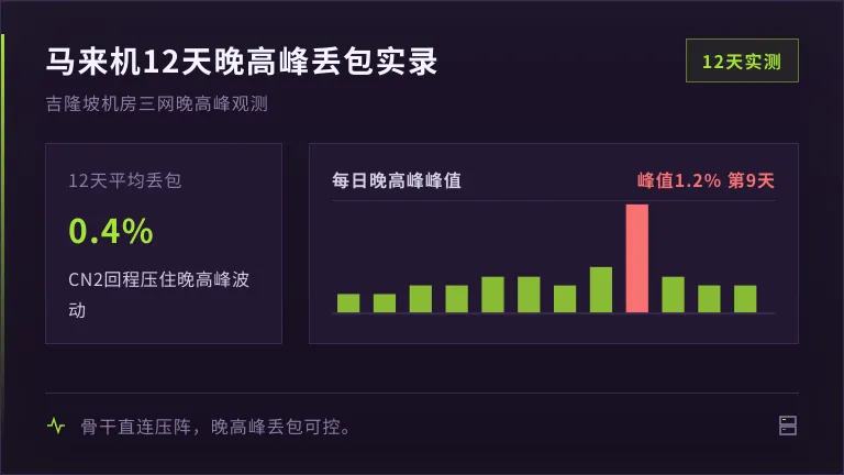 马来西亚服务器评测:吉隆坡3线BGP晚高峰表现 3 马来西亚服务器12天晚高峰丢包率