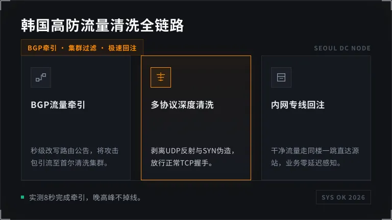 韩国高防服务器流量"牵引-清洗-回注" 